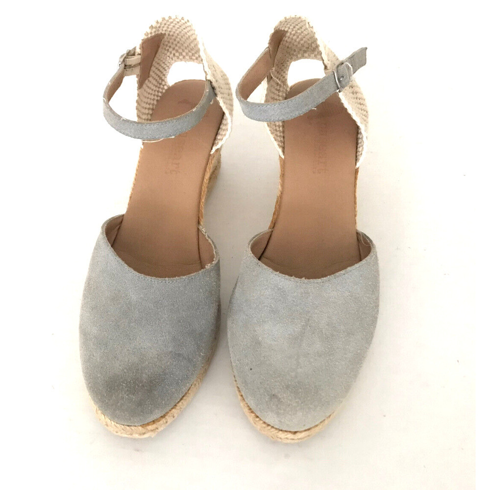 Paseart | Women's Gray Round Toe Espadrille Wedge Sandals Size 40